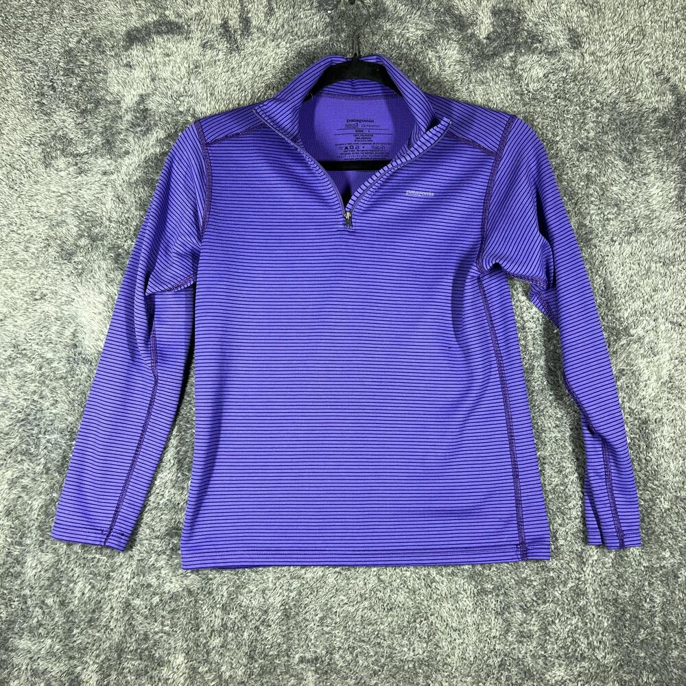 Patagonia Jacket Kids L Purple Microfleece 1/4 Zip Striped Slim Activewear